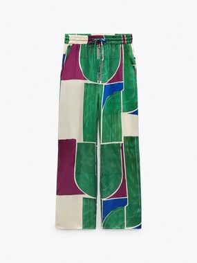 Zara 100% silk printed abstract pants